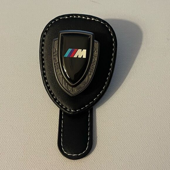 BMW Motorsports Logo Sunglass Holder for Car Black PU Leather NWT - Picture 7 of 11